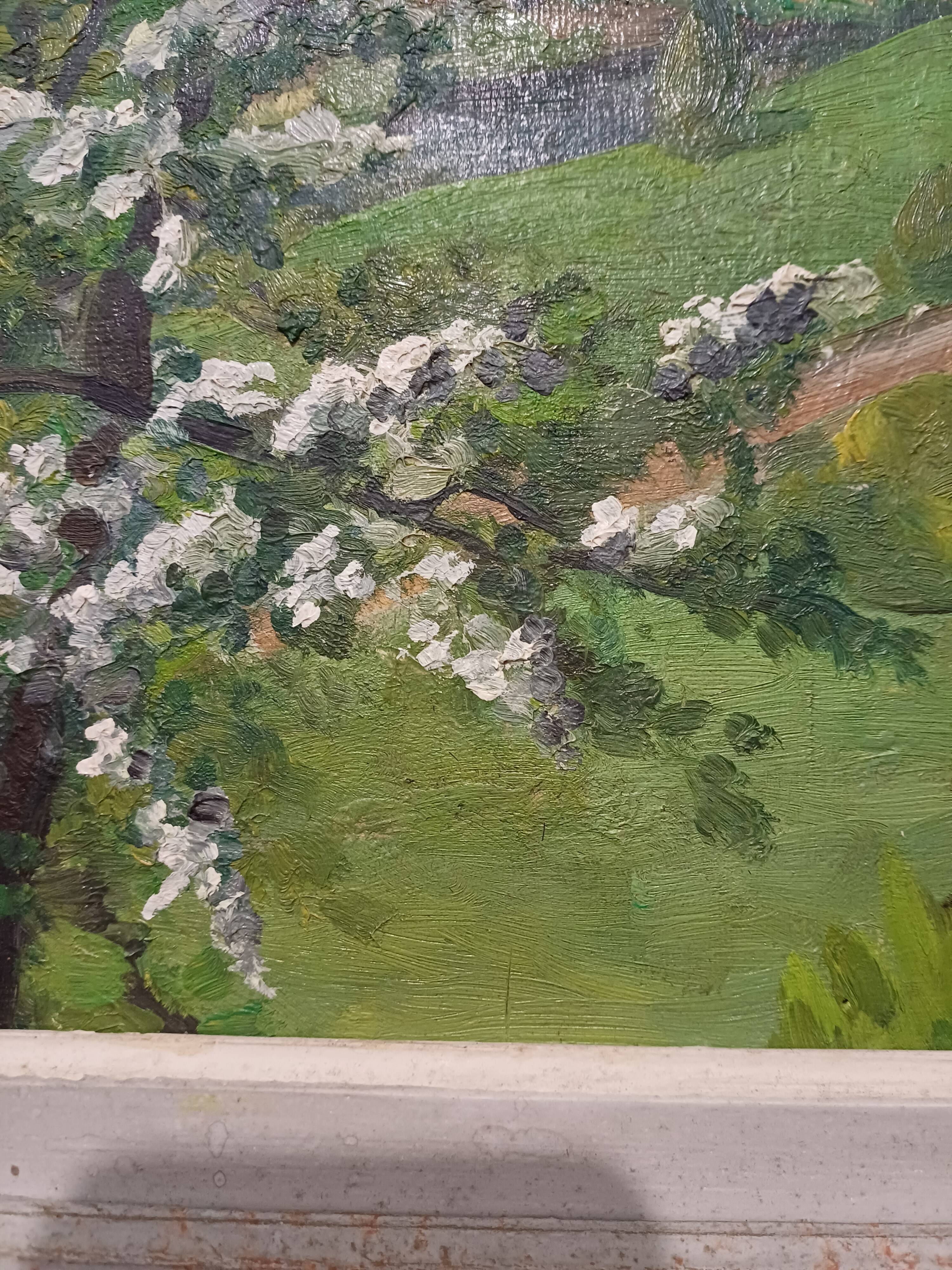 HST painting spring landscape signed vintage 70