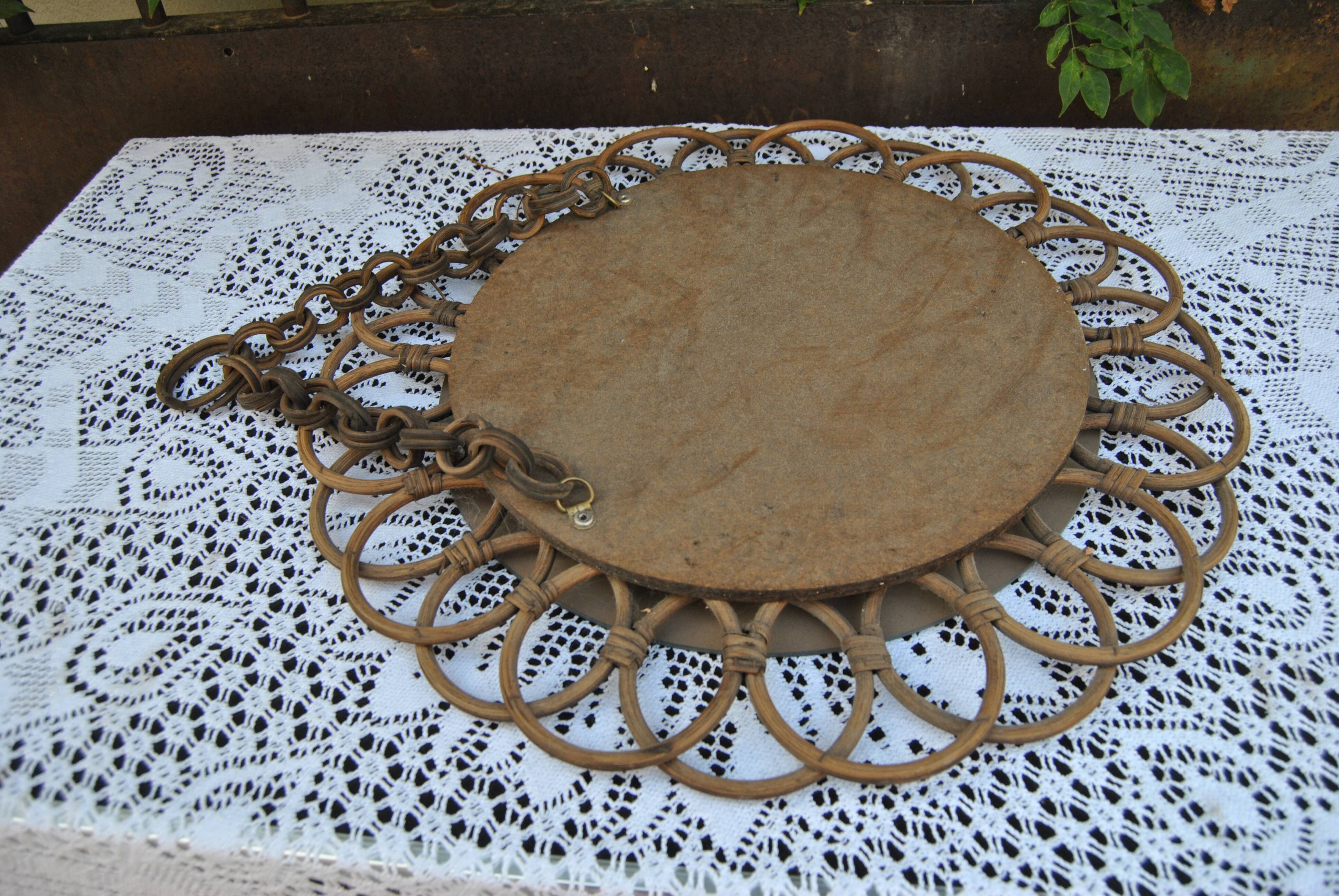 Rattan mirror "art vannerie" 60s 54cm