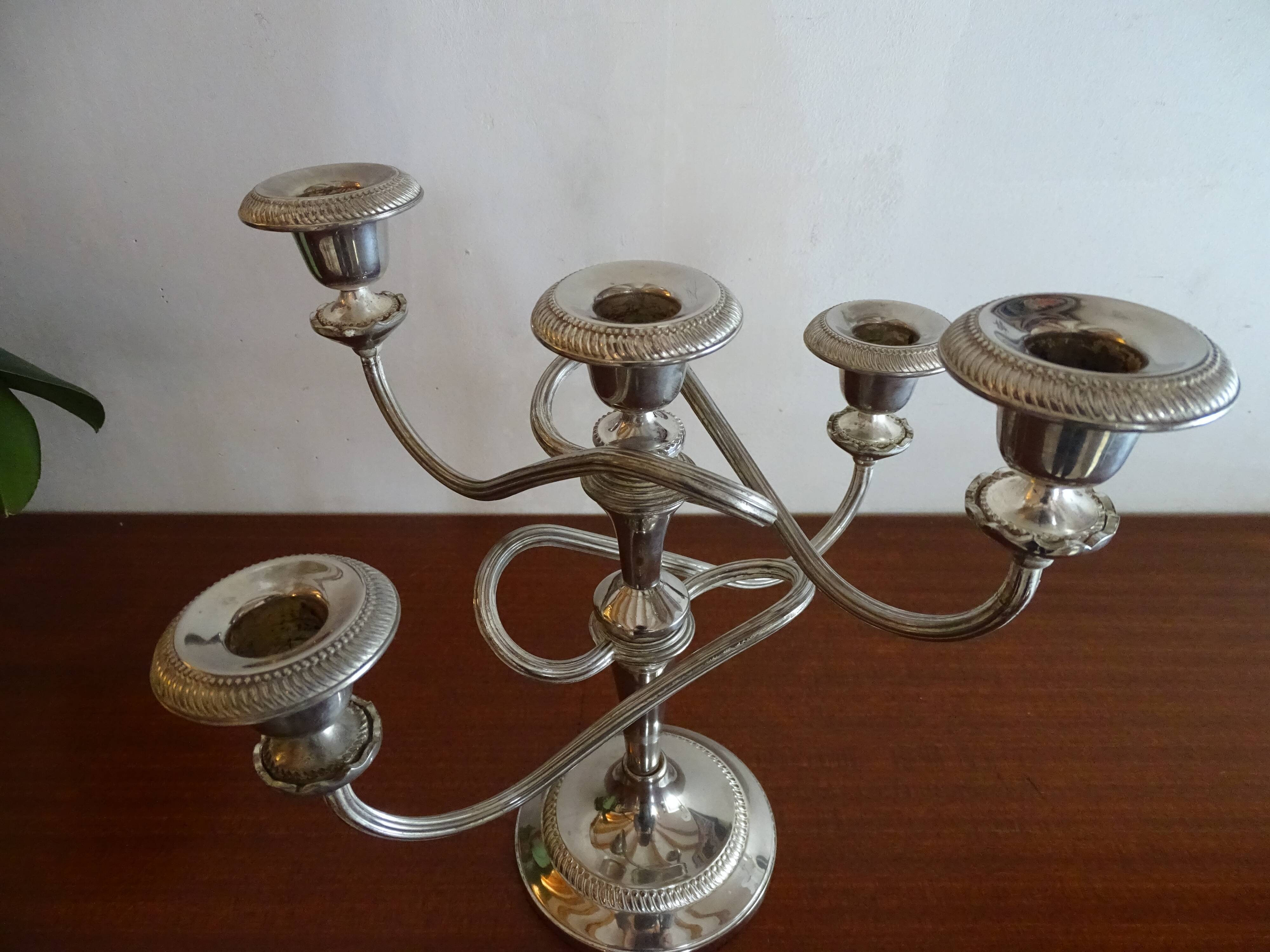 Chandelier 5 burners vintage silver metal