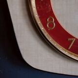 Clock formica vintage wall clock silent trapeze "Jaz yellow red"