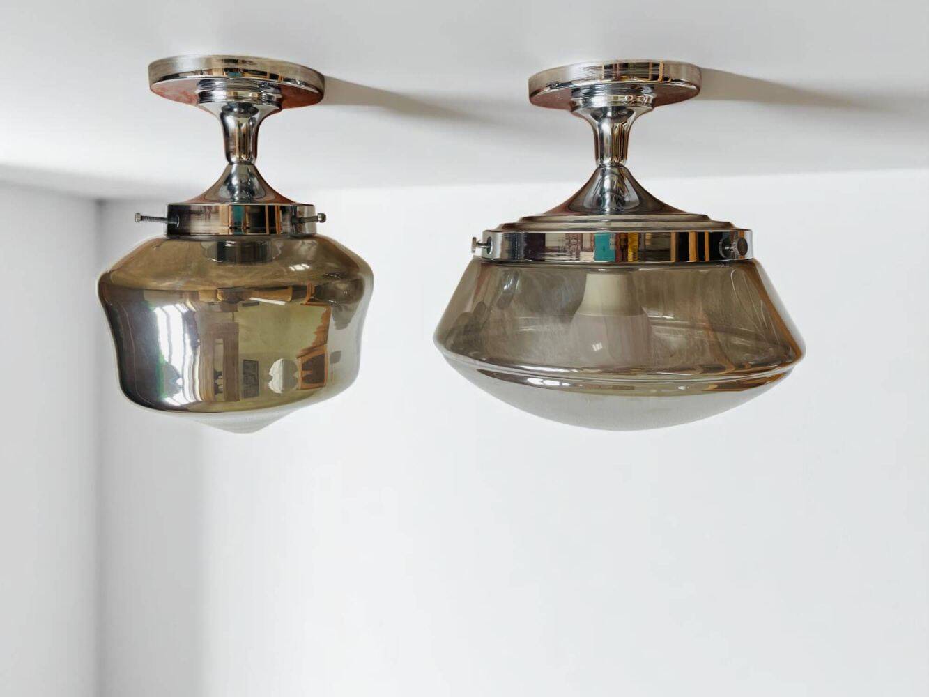 Pair Schoolhouse style semi-flush mount ceiling lamps