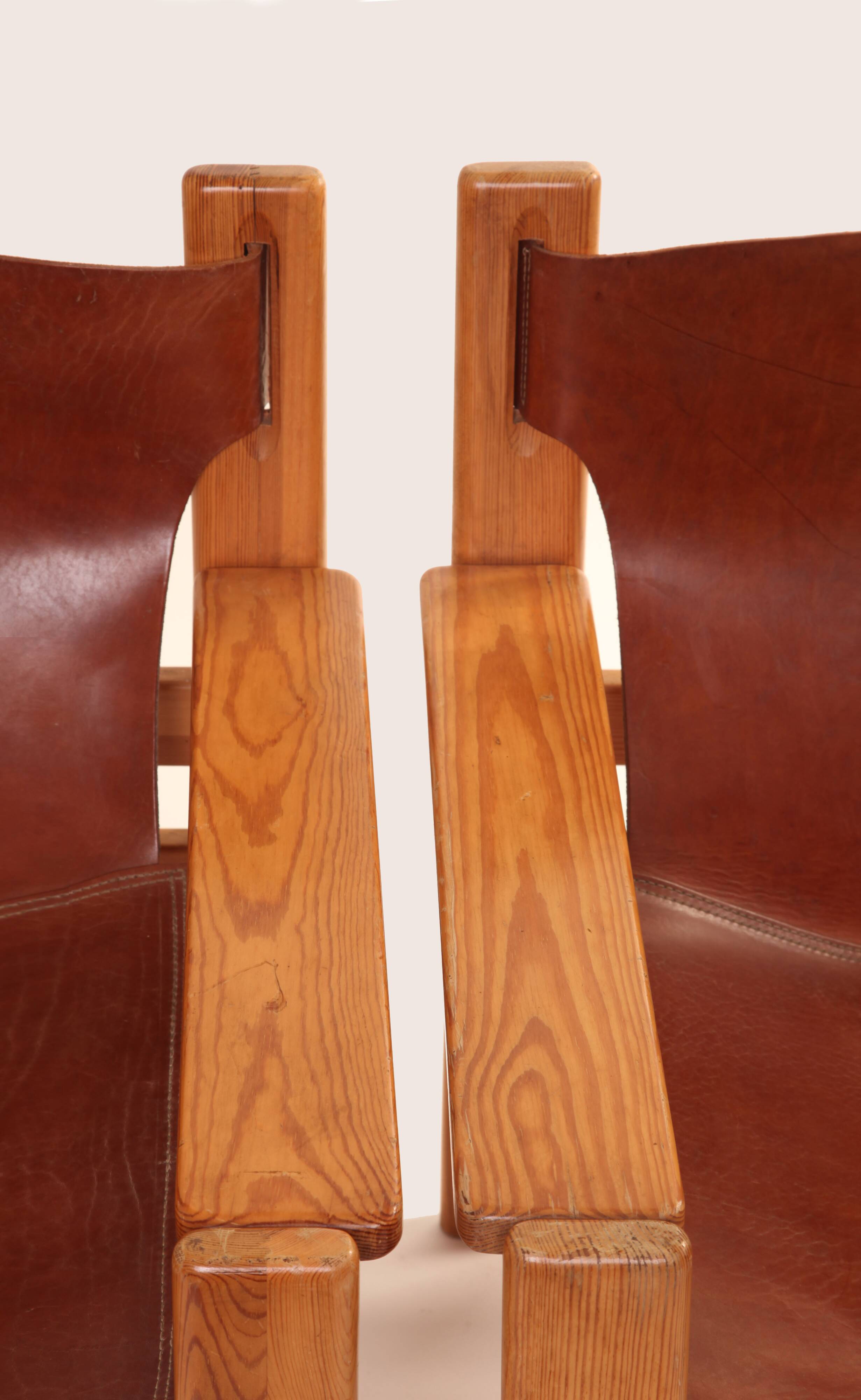 1960s armchair tan saddle leather pine wood swedish