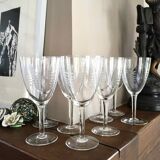 Set of 8 crystal wine glasses engraved 1960