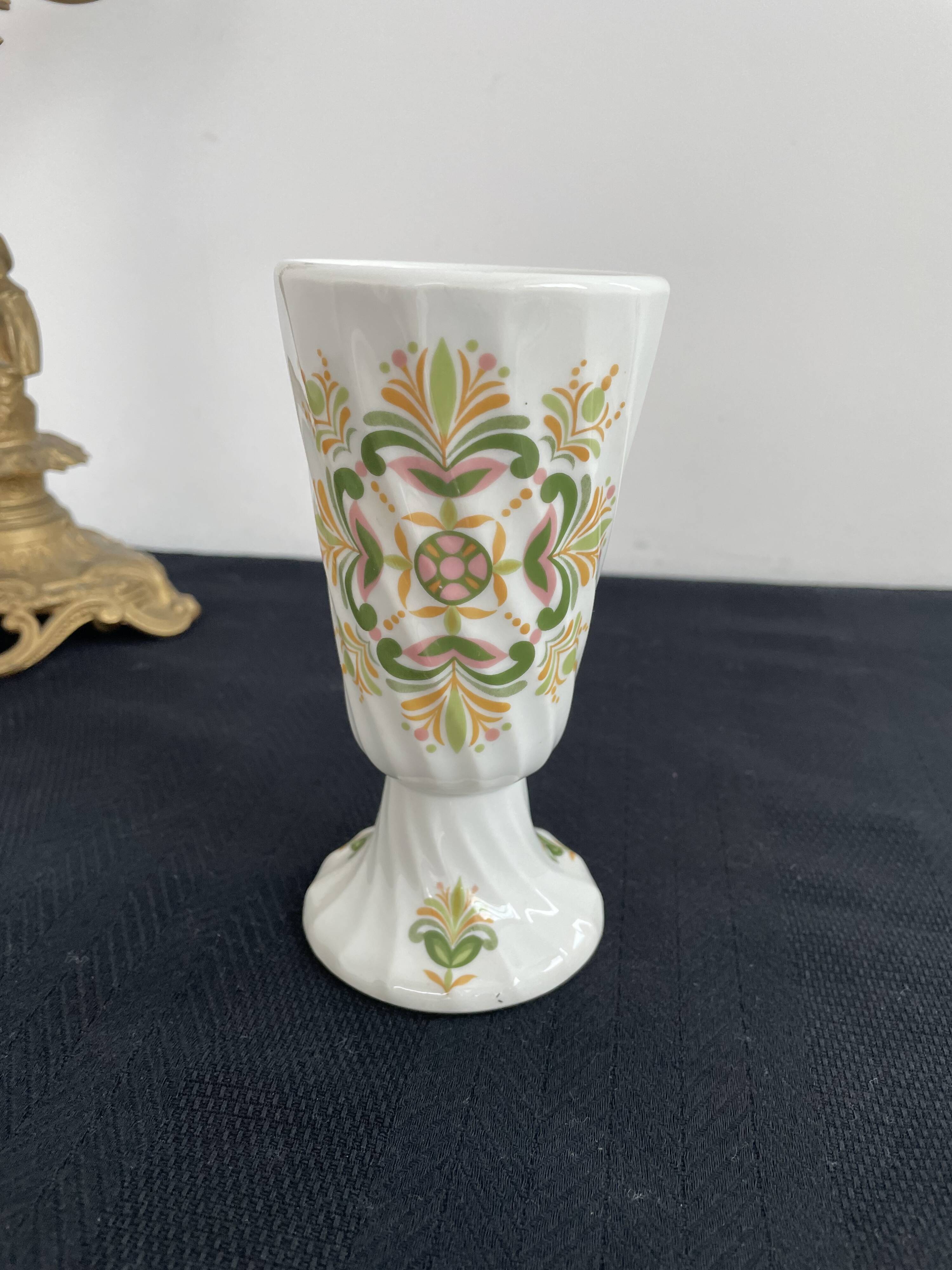 Vintage small vase stylized floral pattern porcelain ouragan ulysse paris, 1970s, france