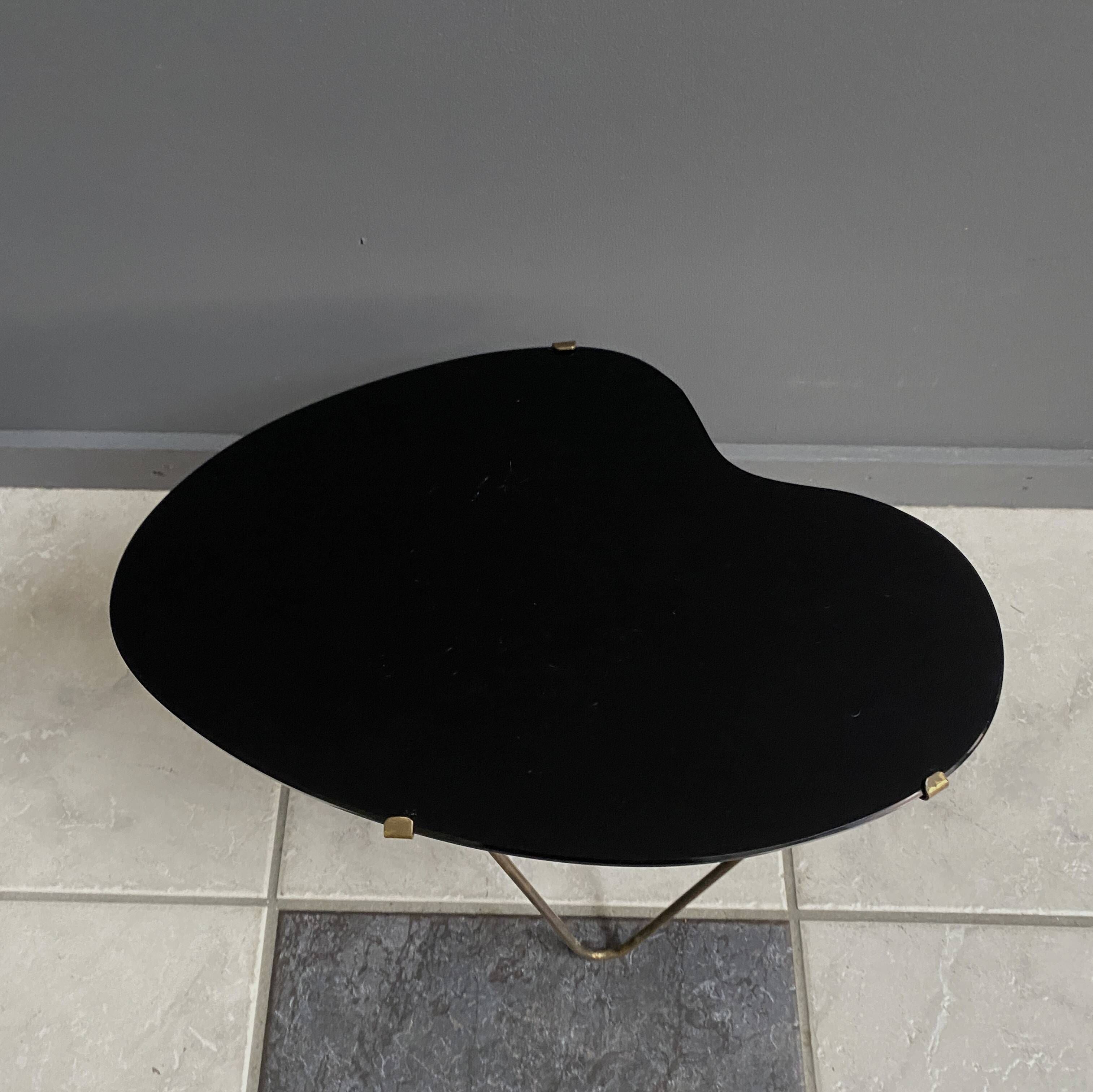 Black Glass kidney shape small side table 1960s