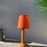 1980s orange turned wooden lamp