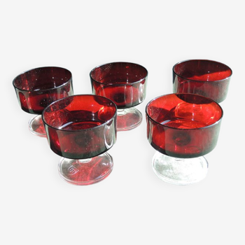 6 old luminarc red champagne cups suede model