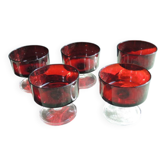 6 old luminarc red champagne cups suede model