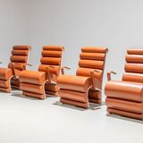 Set of 4 metal and leather armchairs France 1970s