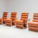 Set of 4 metal and leather armchairs France 1970s
