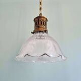Large Holophane pendant light in clear grooved glass, 1920-30
