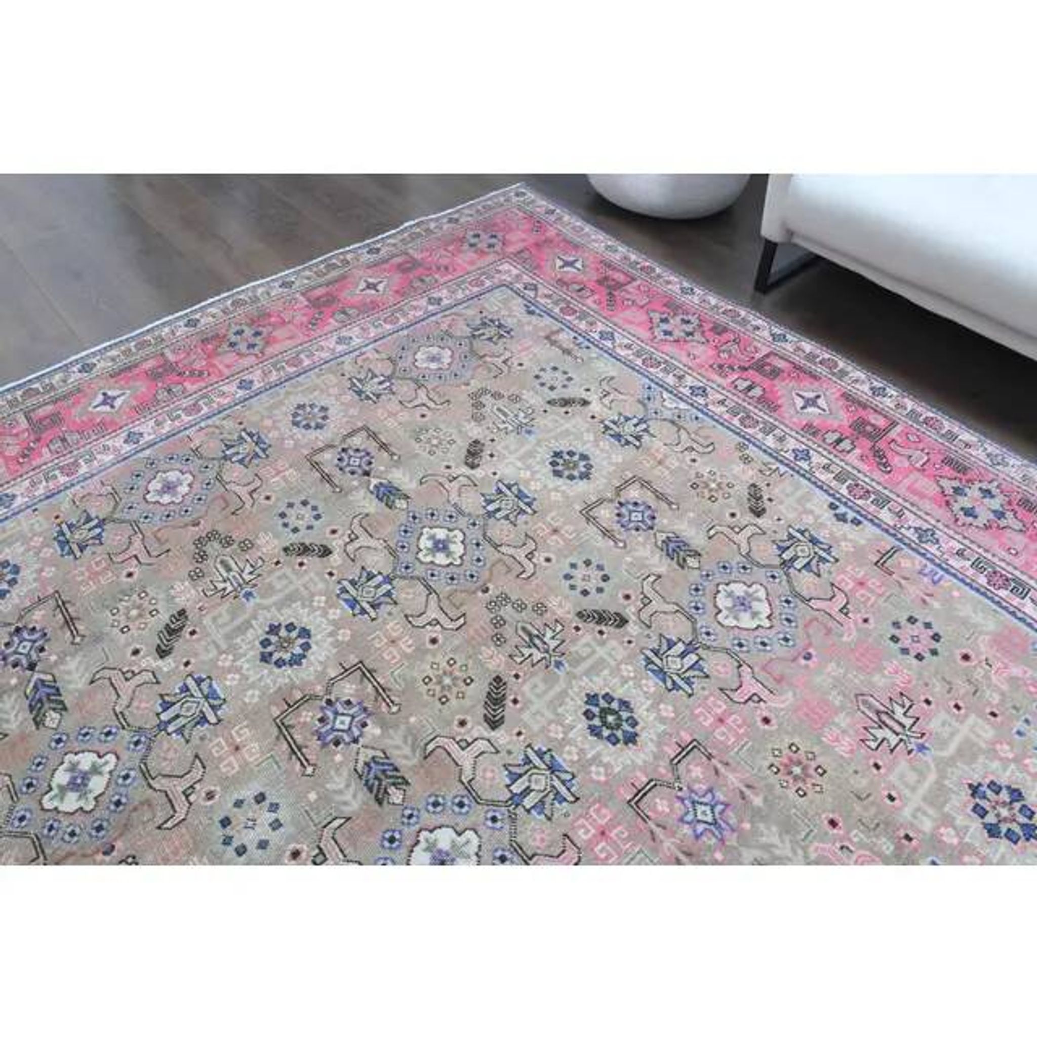 1970s Vintage Persian Handmade Wool Cotton Light Tan Area Rug 285x387