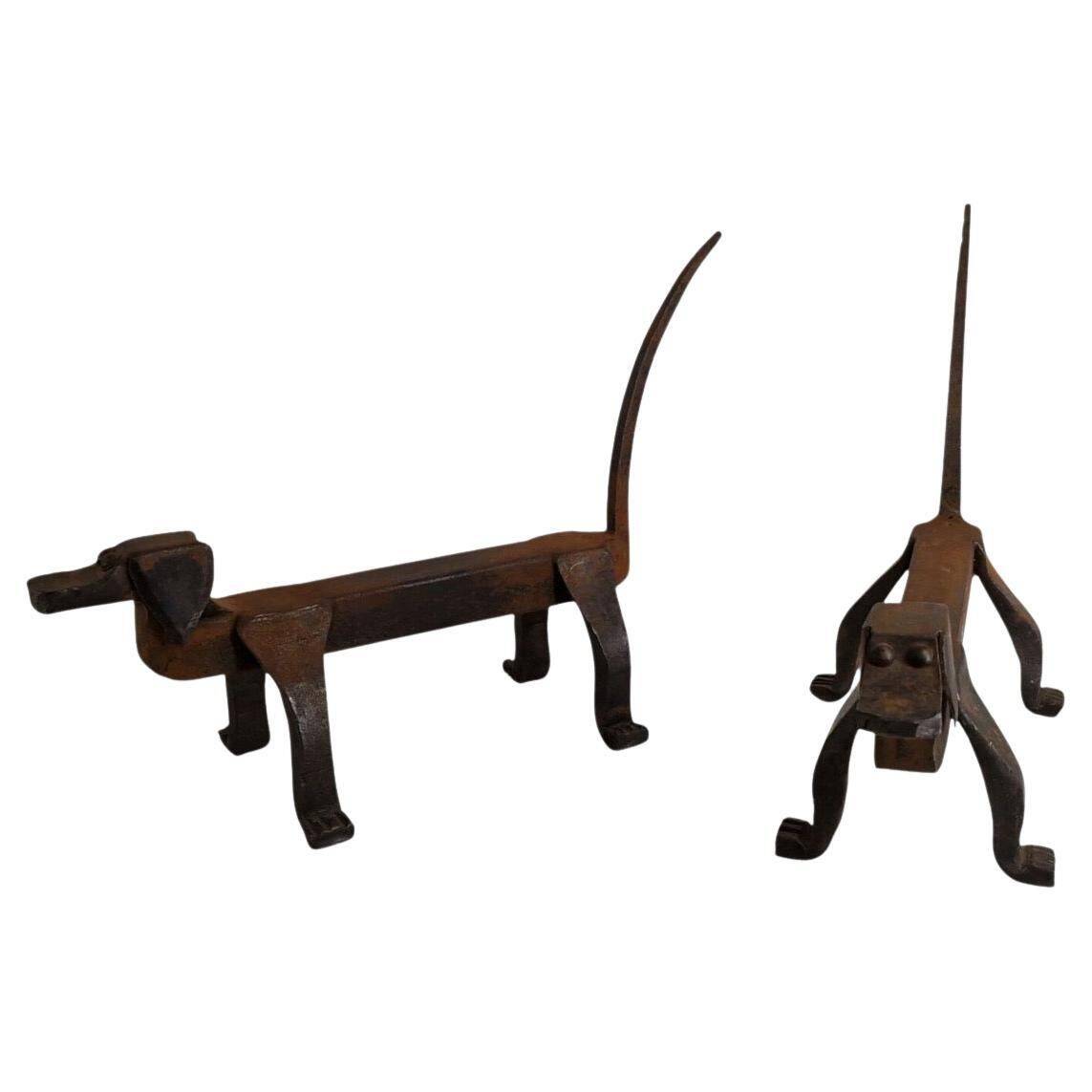 Paire de chenets de cheminée en fer forgé- edouard schenck 1950s