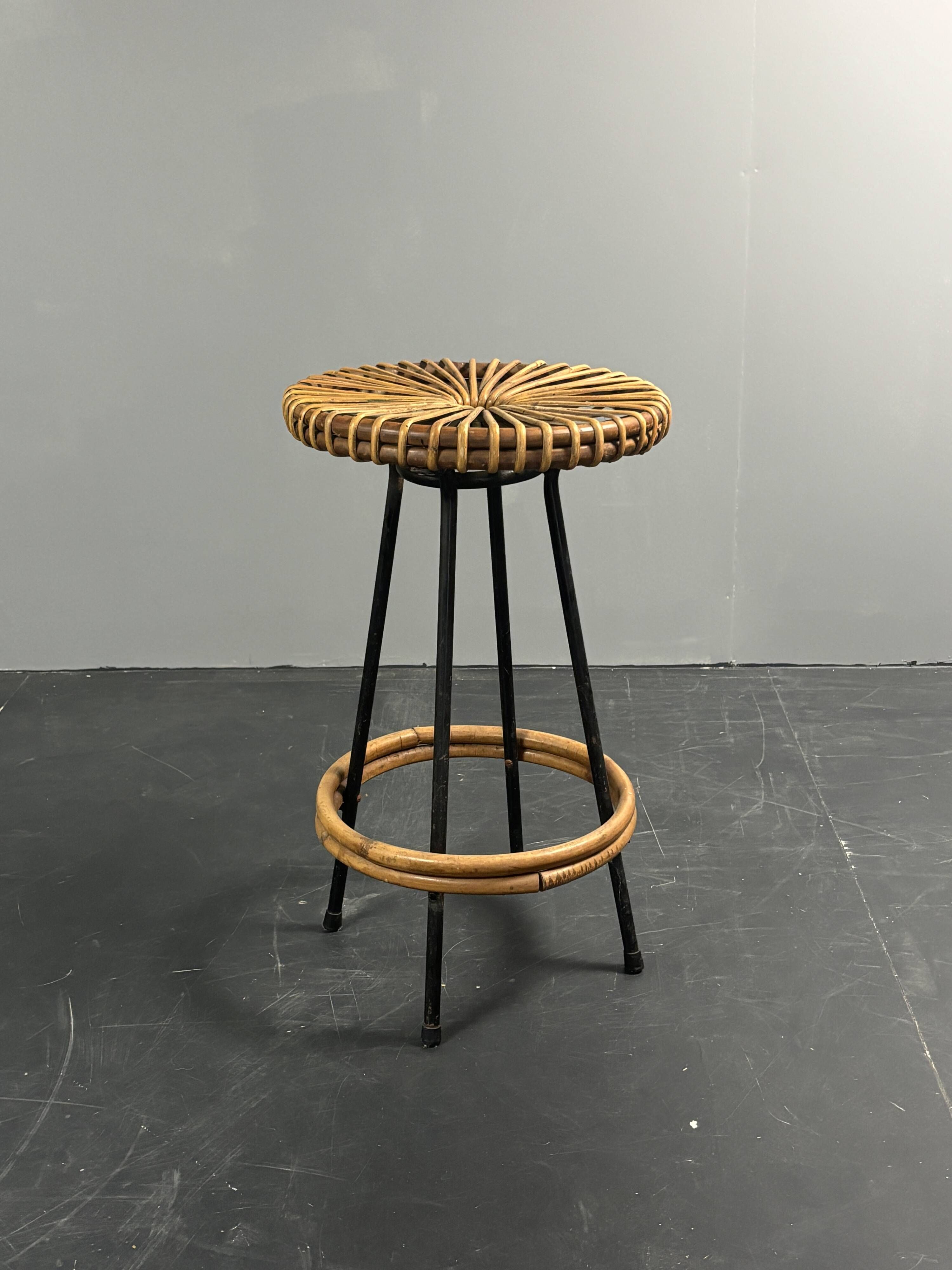 Midcentury Dutch rattan bamboo bar stools by Rohe Noordwolde, 1950s