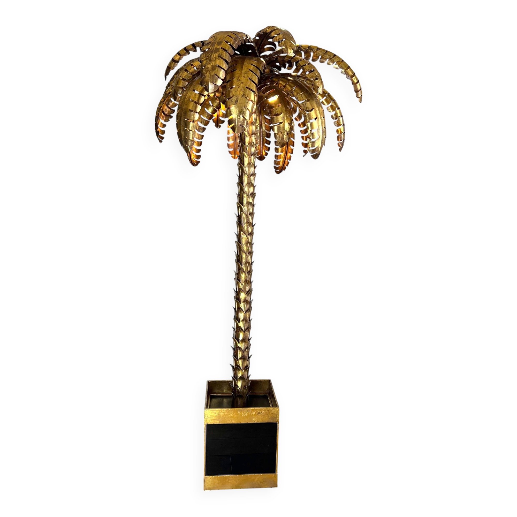 Lampadaire de style " Jansen " en forme de palmier en métal doré de 181 cm