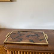 Hollywood regency brass and leaves resin tray, Montagnani Firenze Italy 1970s