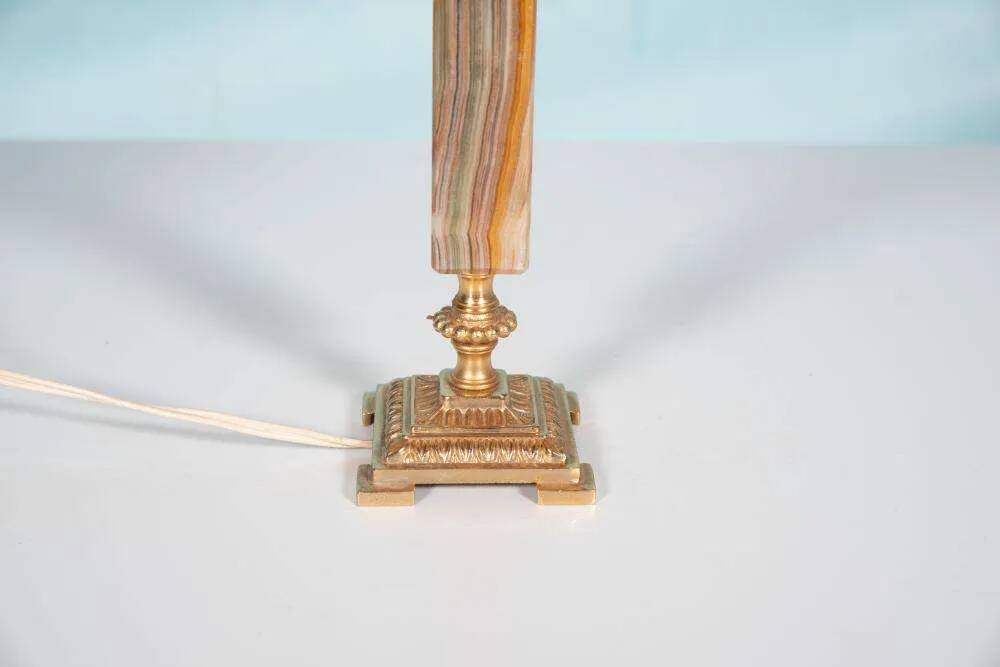 Vintage bedside lamp from the sixties, brass and natural stone Boho.