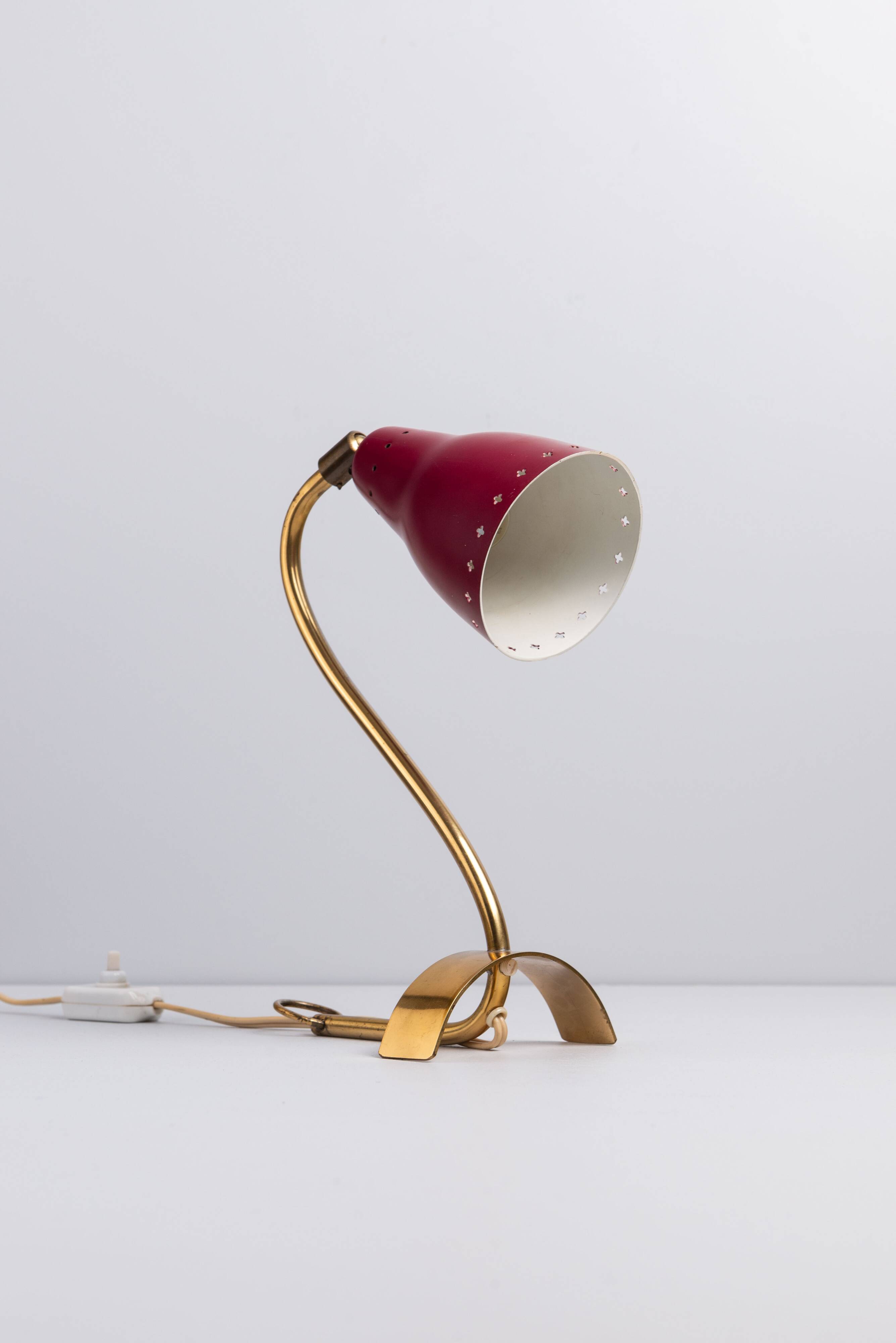 Brass wall lamp with perforated metal shade, 1950s, Sweden
