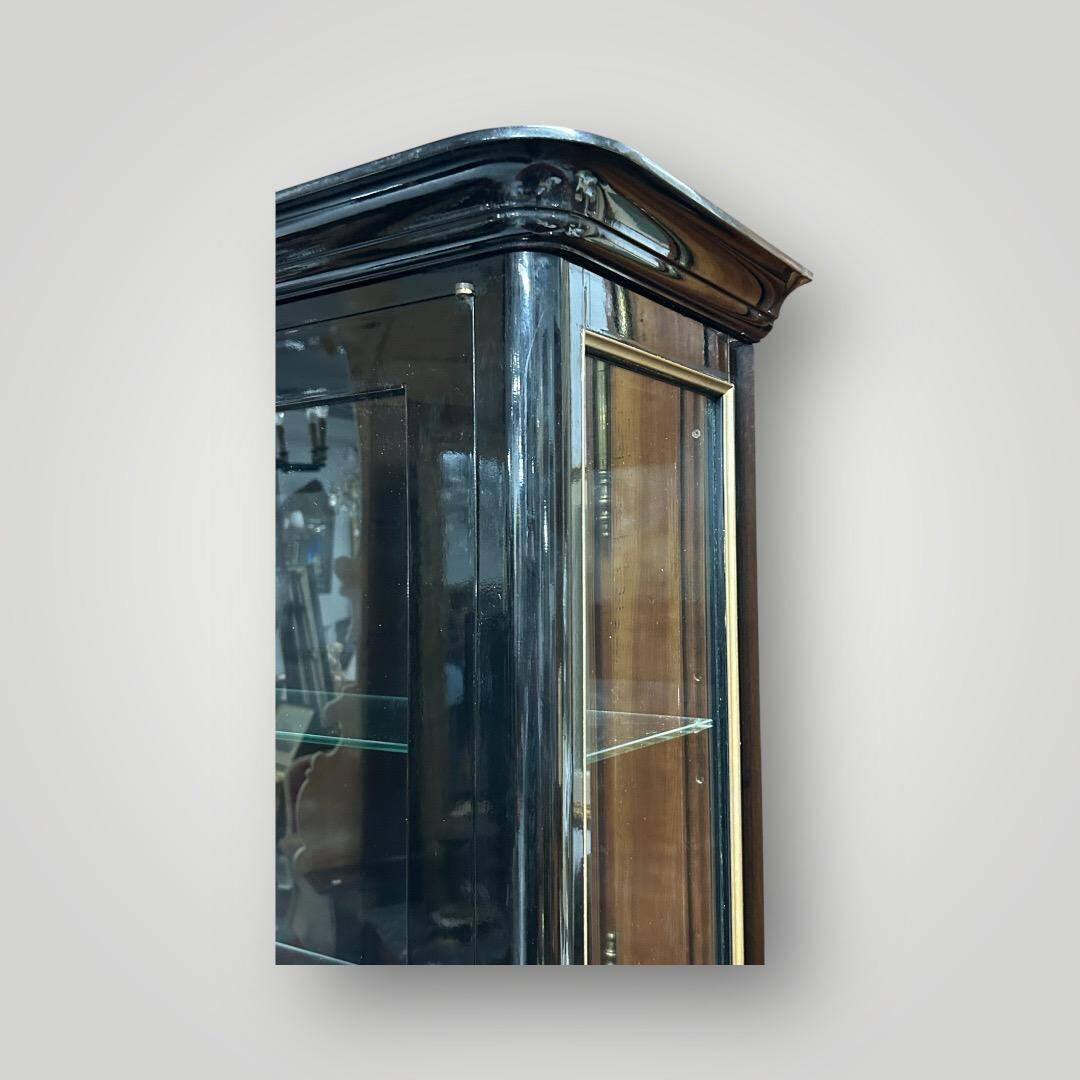 1950s black lacquered two-body display cabinet - bookcase