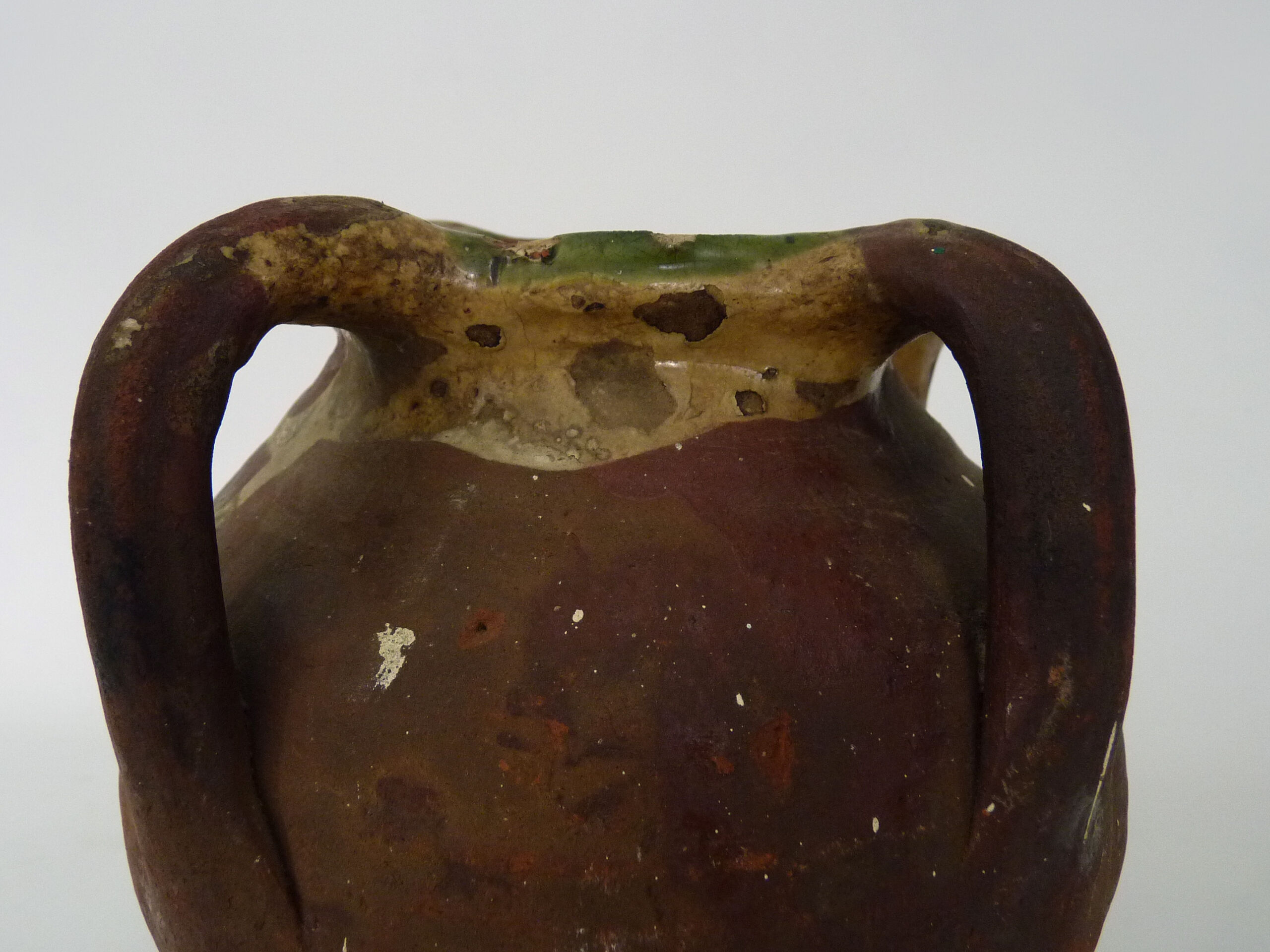 Old oil jug with 3 handles and spout. XIXth