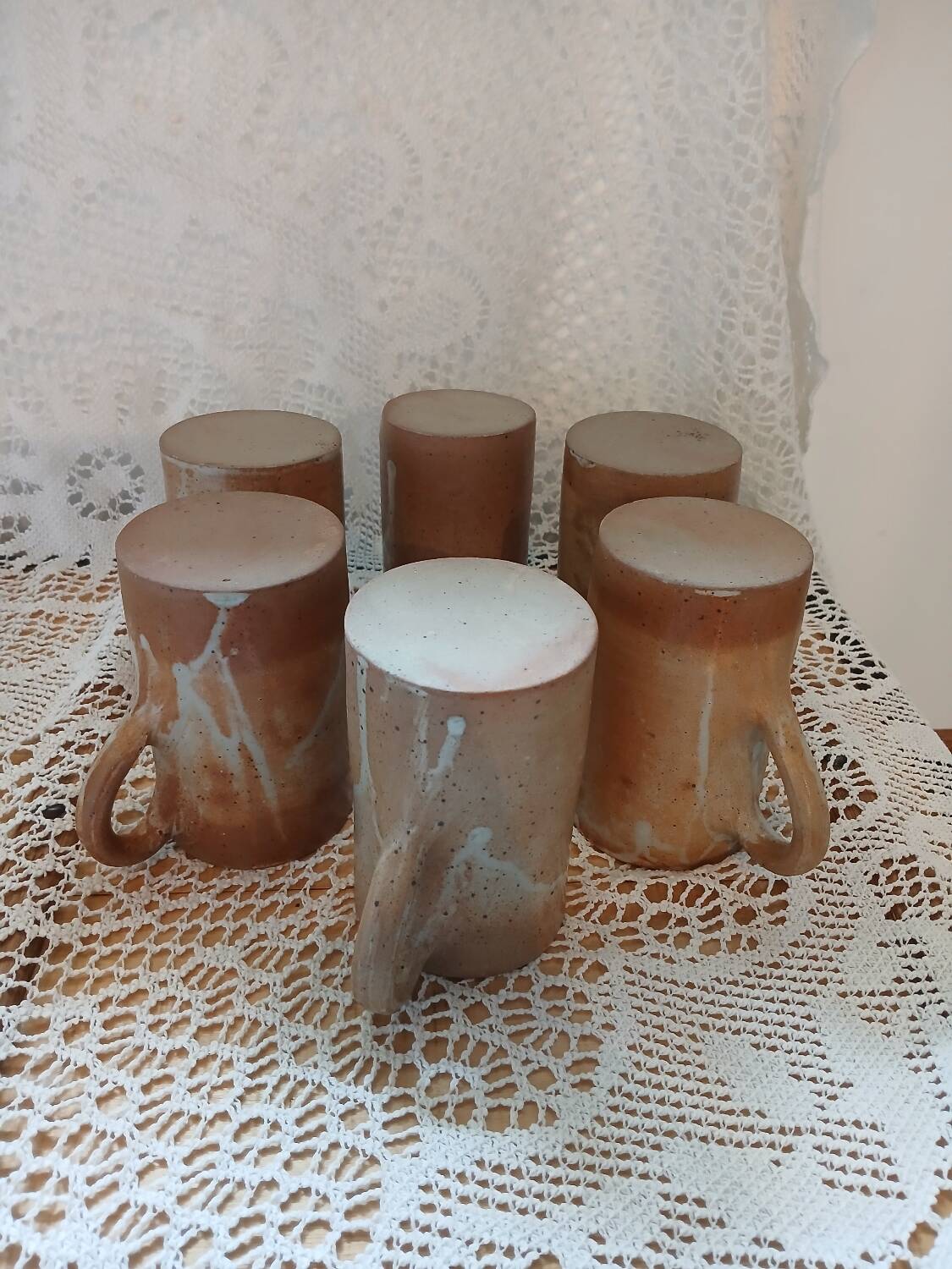 6 stoneware mugs / cups / tankards