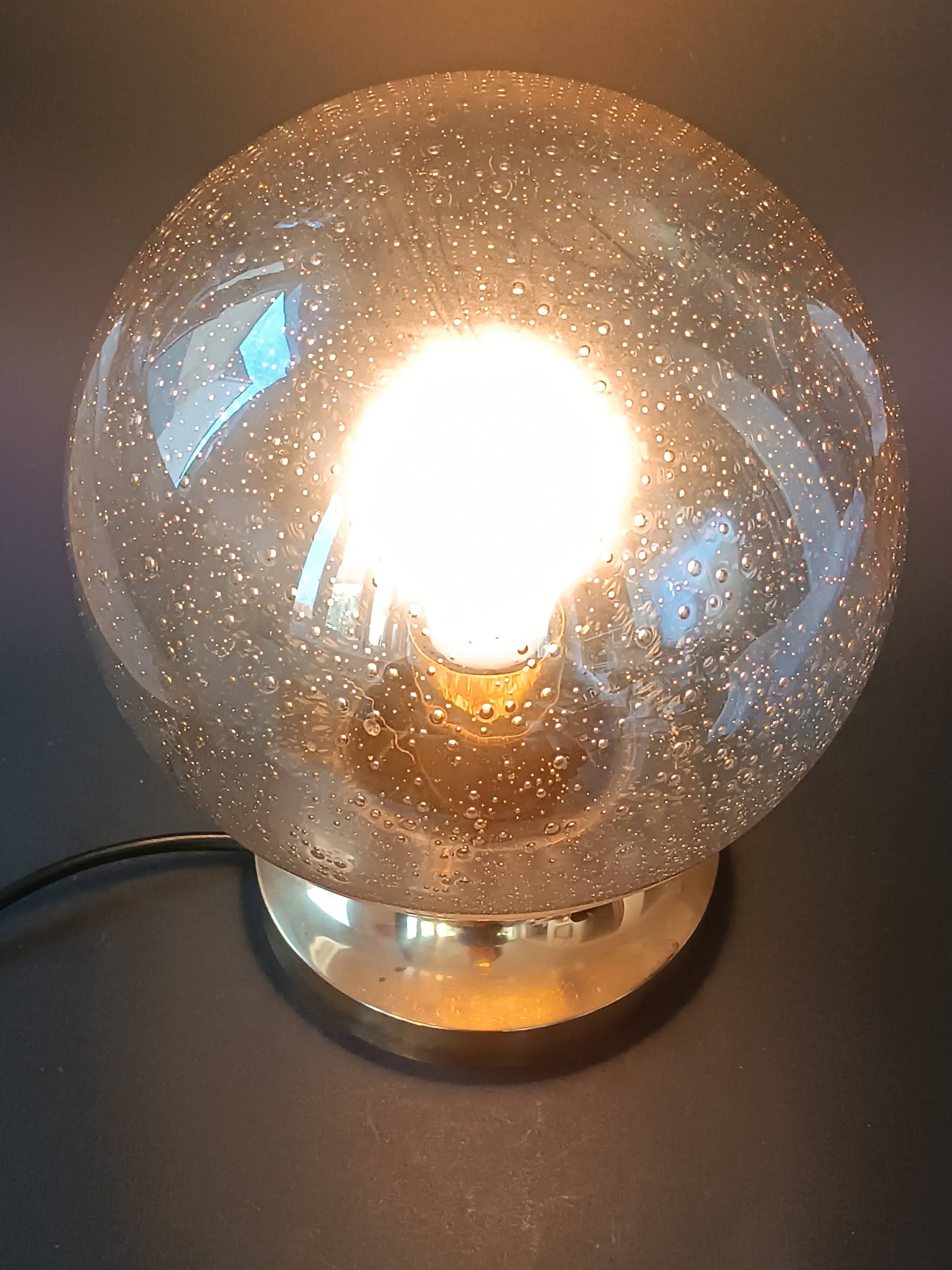 Vintage Limburg table lamp in bubbled glass and brass base