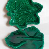 Duo of leaf cups in green slurry from Vintage Vallauris