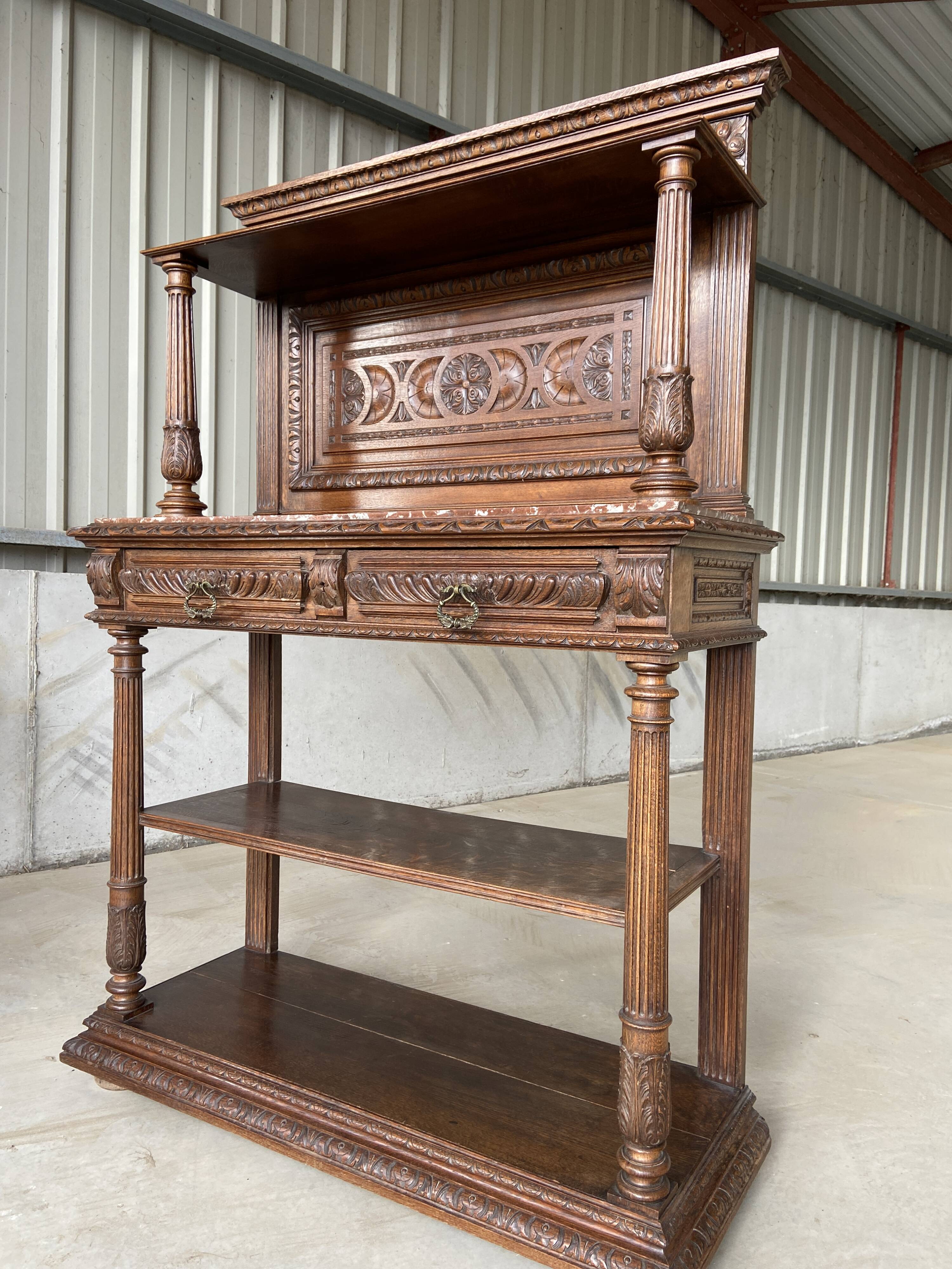 Neo Renaissance sideboard, France chateau Renaissance style Louis XIII carved oak 1880