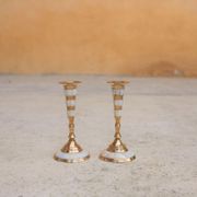 Pair of vintage brass and mother-of-pearl candlesticks