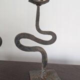 Pair of wrought iron candlesticks