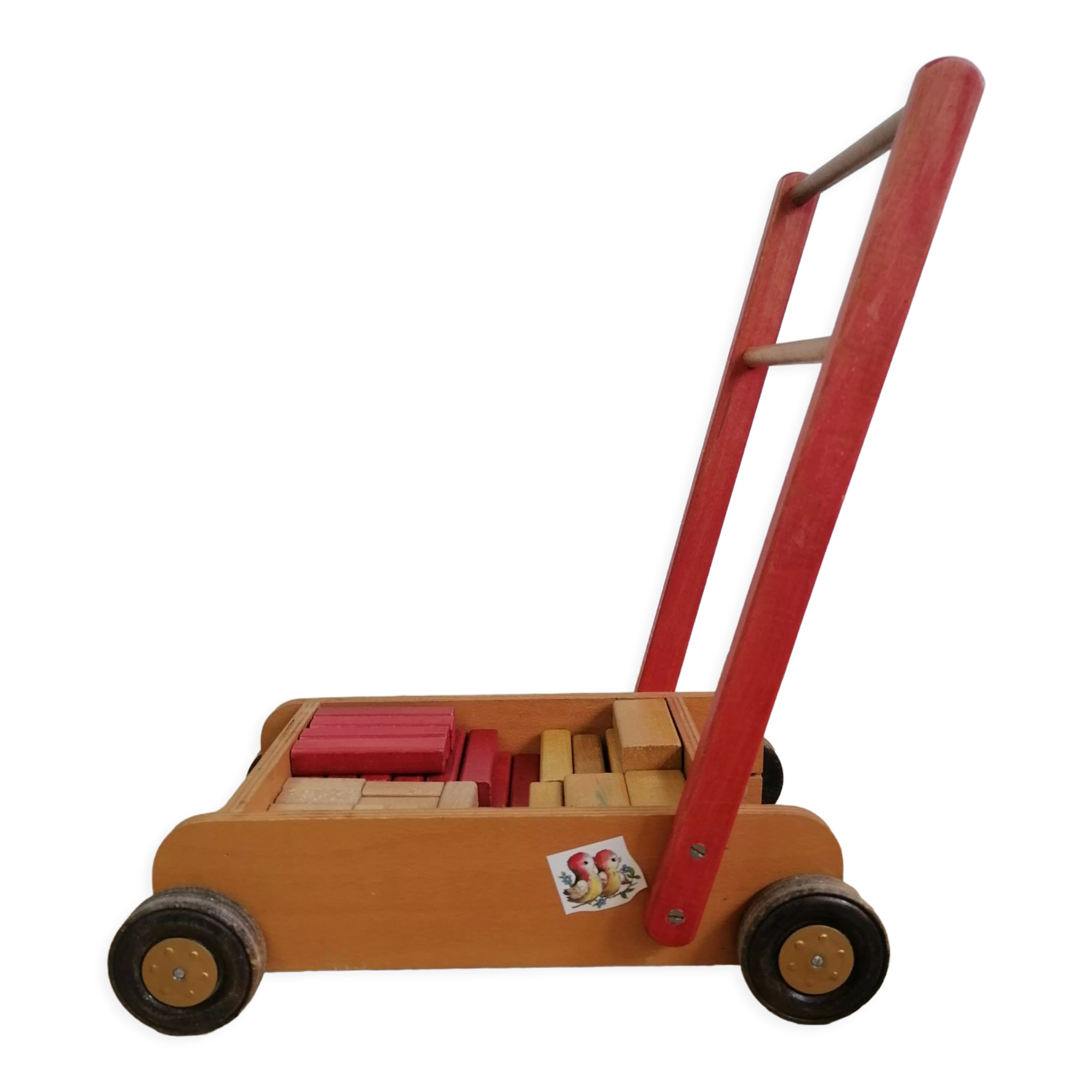 Walking trolley with wooden toy tray