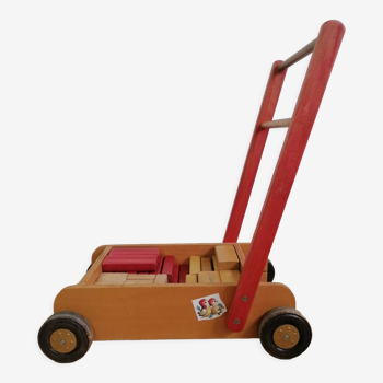 Chariot de marche avec bac à jouets en bois