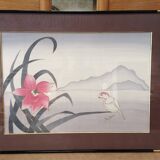 silk painting lotus flowers signed sam yvan vintage 1970 1980