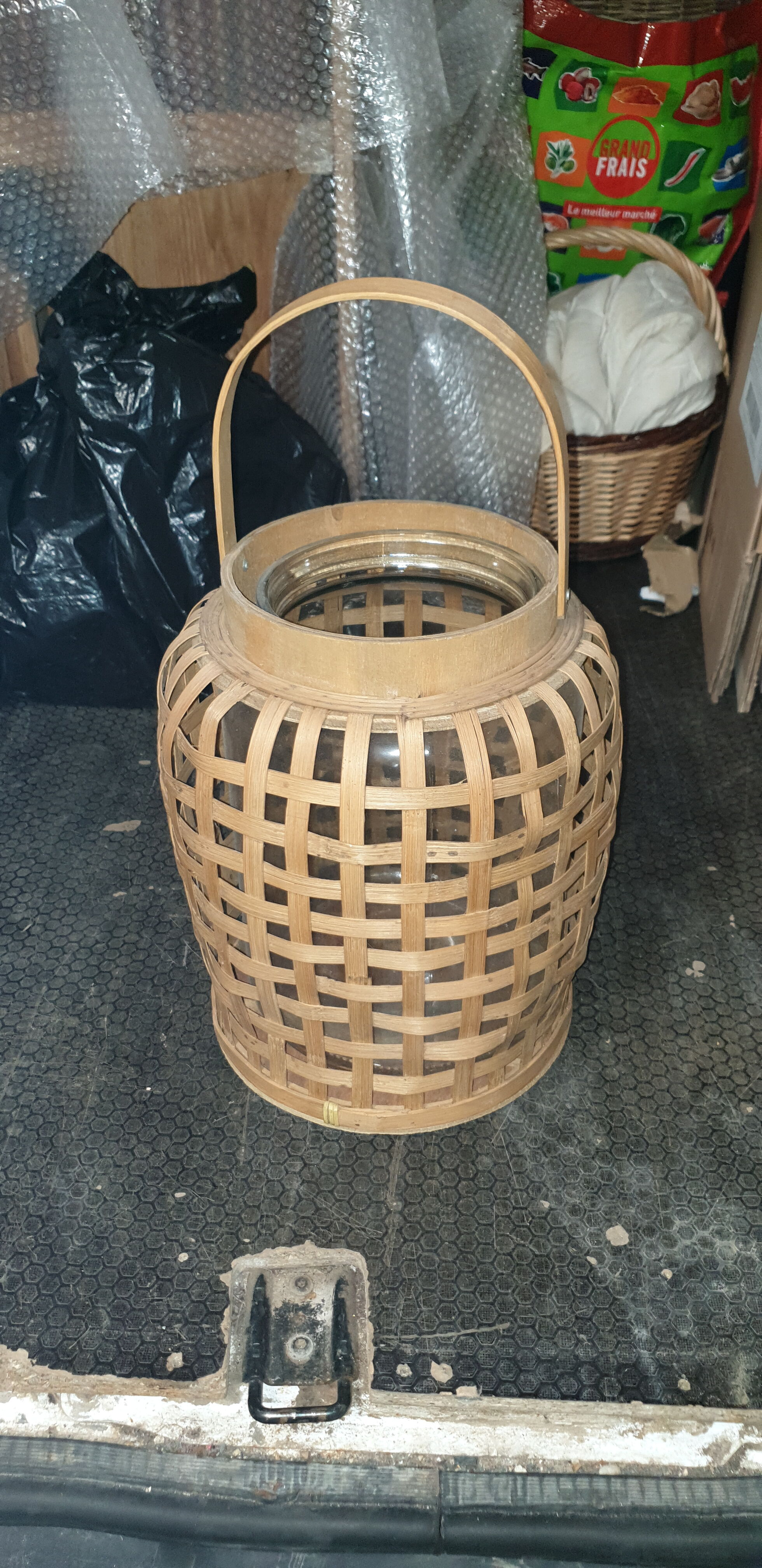 Rattan basket and glass