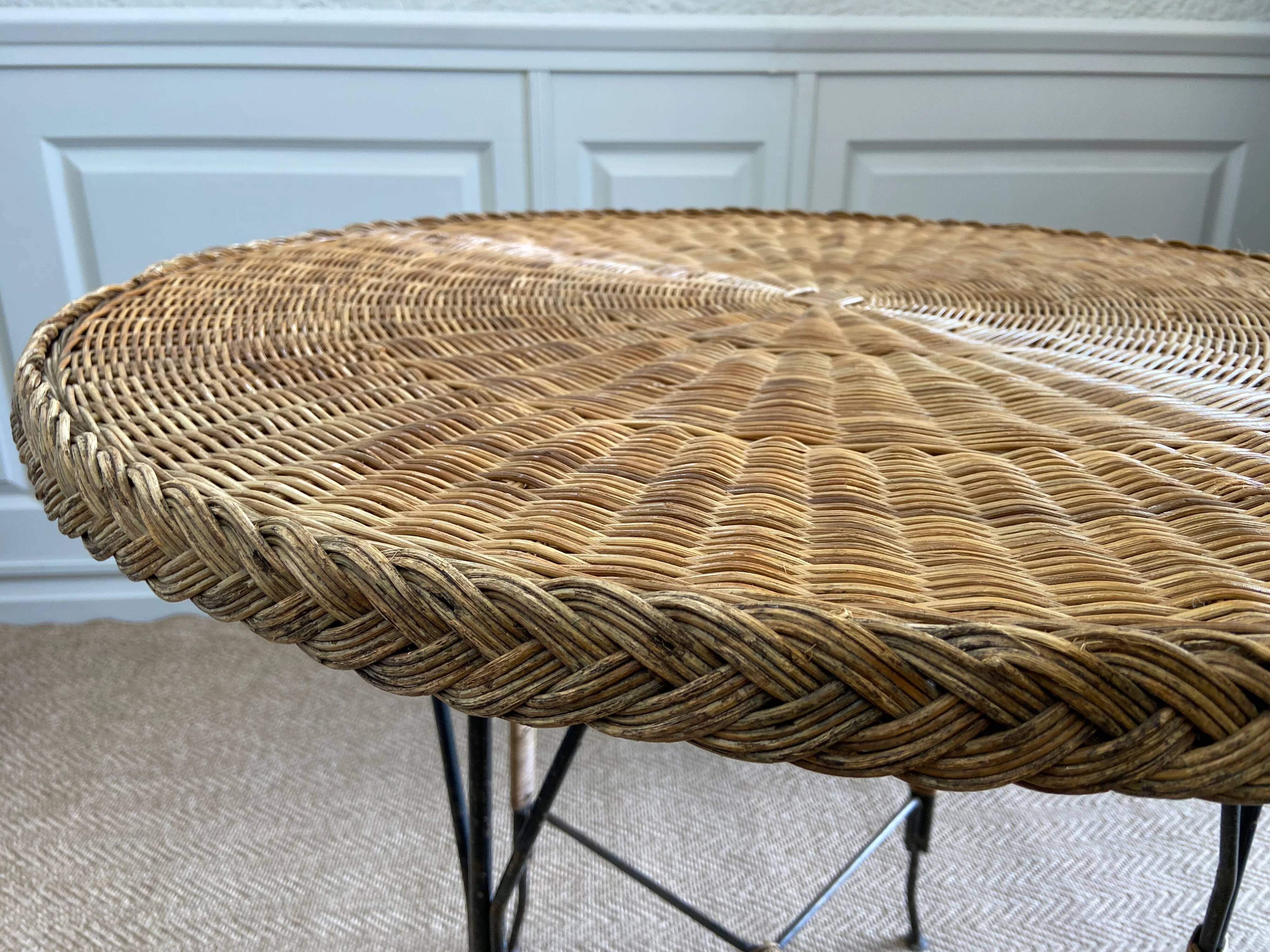 Table en osier Art Déco avec plateau en verre, Allemagne, vers 1920