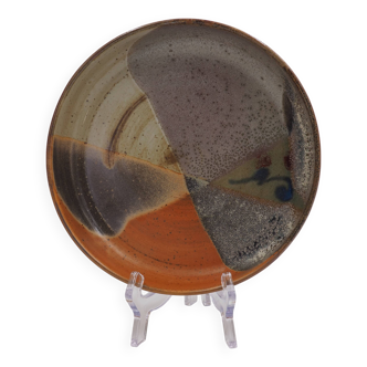 Orange, brown and beige stoneware dish