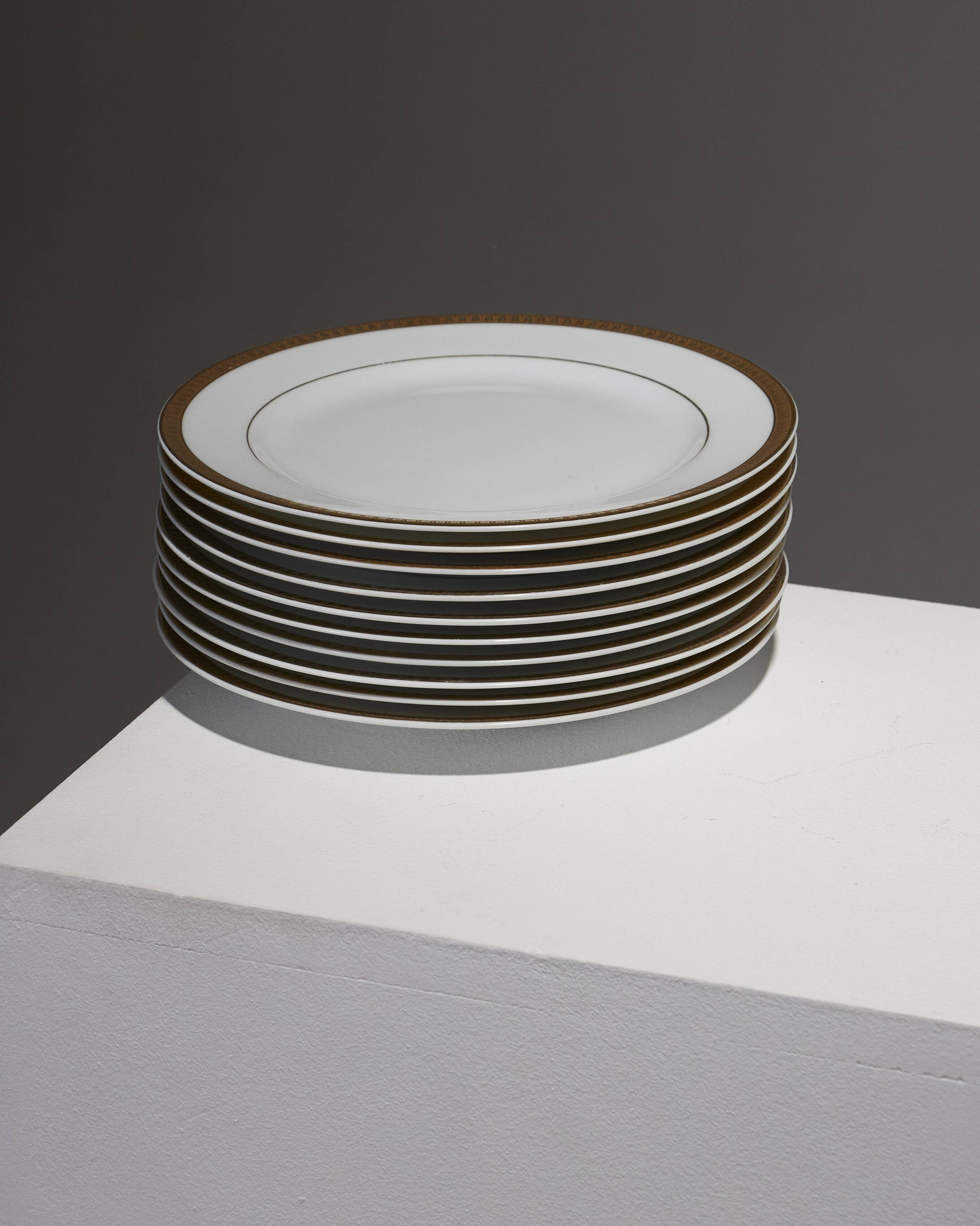 Set of 10 porcelain dessert plates, christofle, 1960s