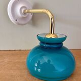 Vintage angled globe wall light in blue opaline