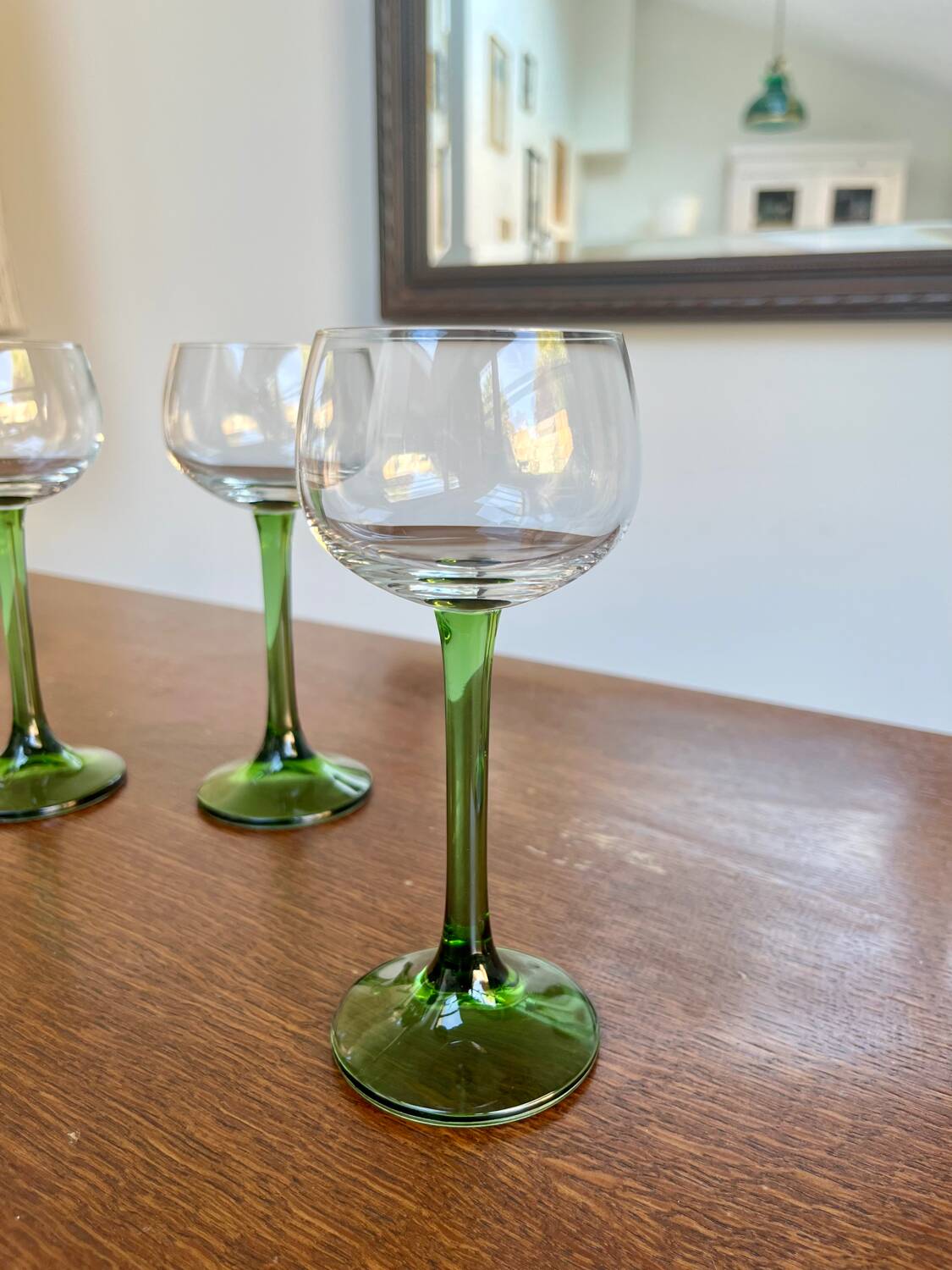 6 Alsatian glasses, green footed Roemer