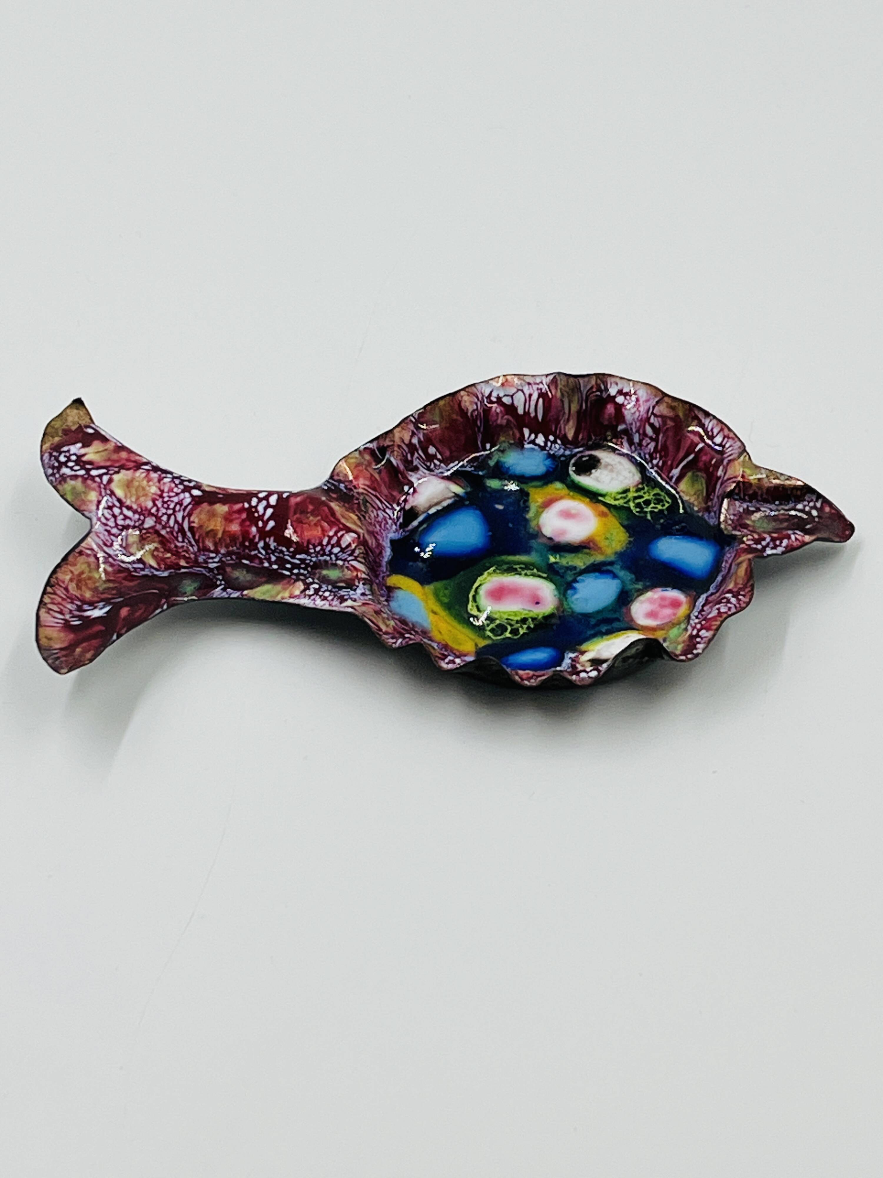 Vintage Fish Bowl Enamel on Copper Modernist 70s
