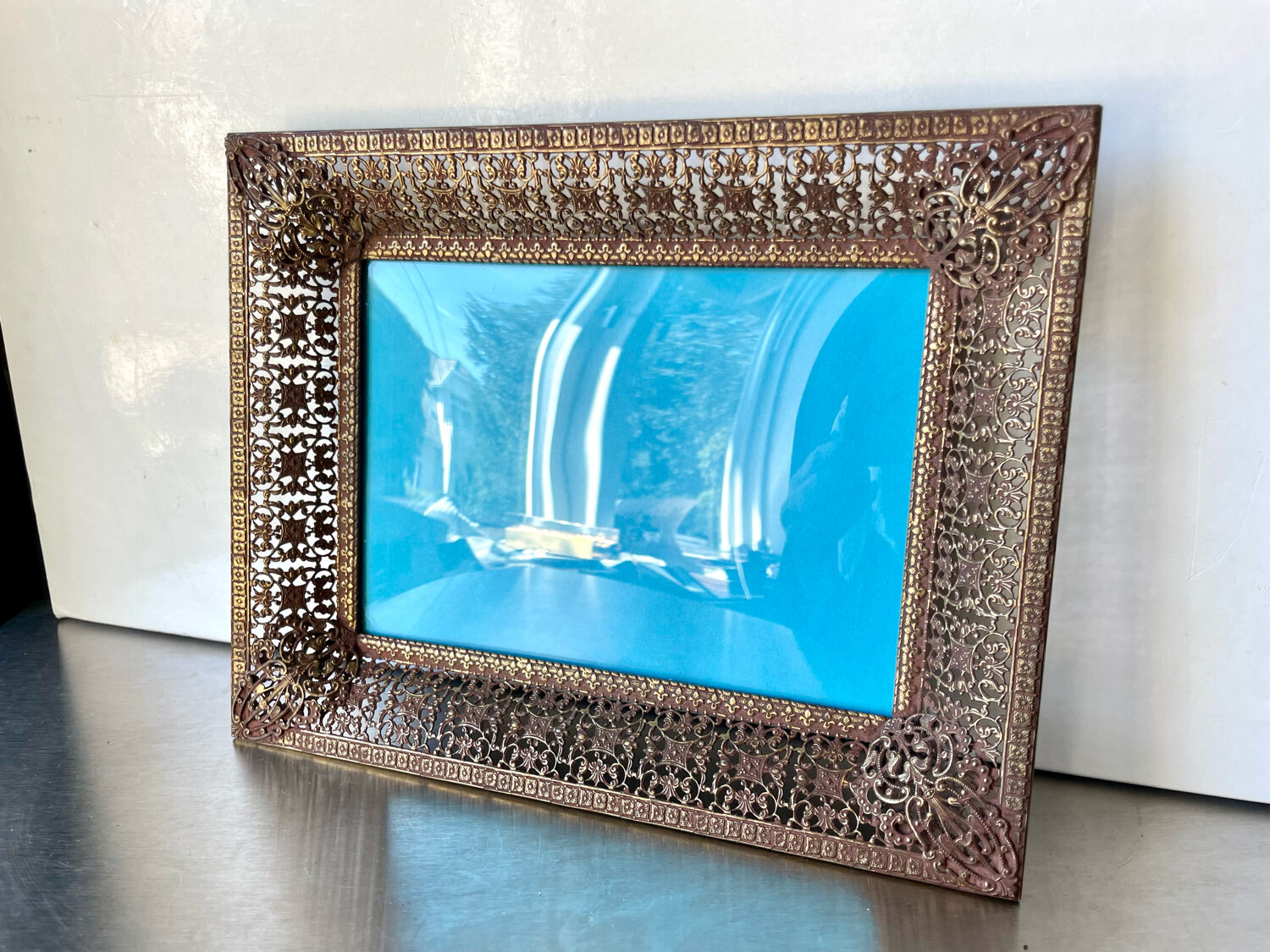 Antique Metal Picture Frame in Baroque style convex glass