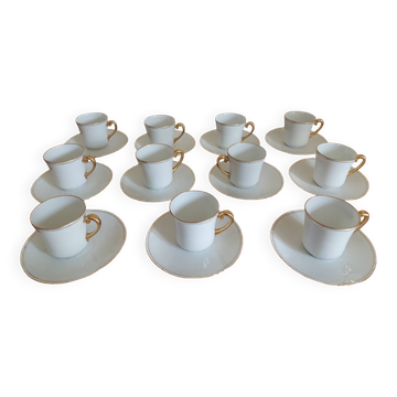 11 Bernardaud Limoges white and gold cups and saucers