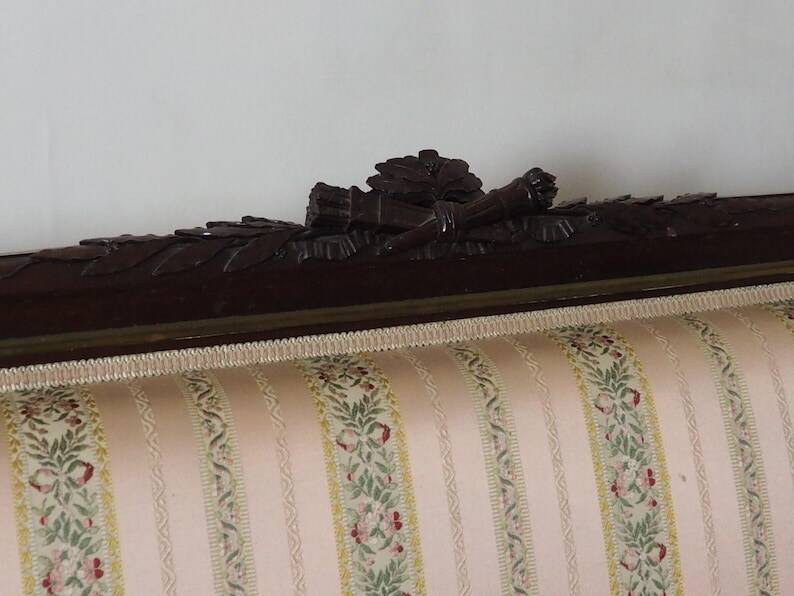 Antique French Empire Style Sofa and Chairs: Pink Satin Furniture Set