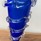 Murano cobalt blue vase with ruffled edge