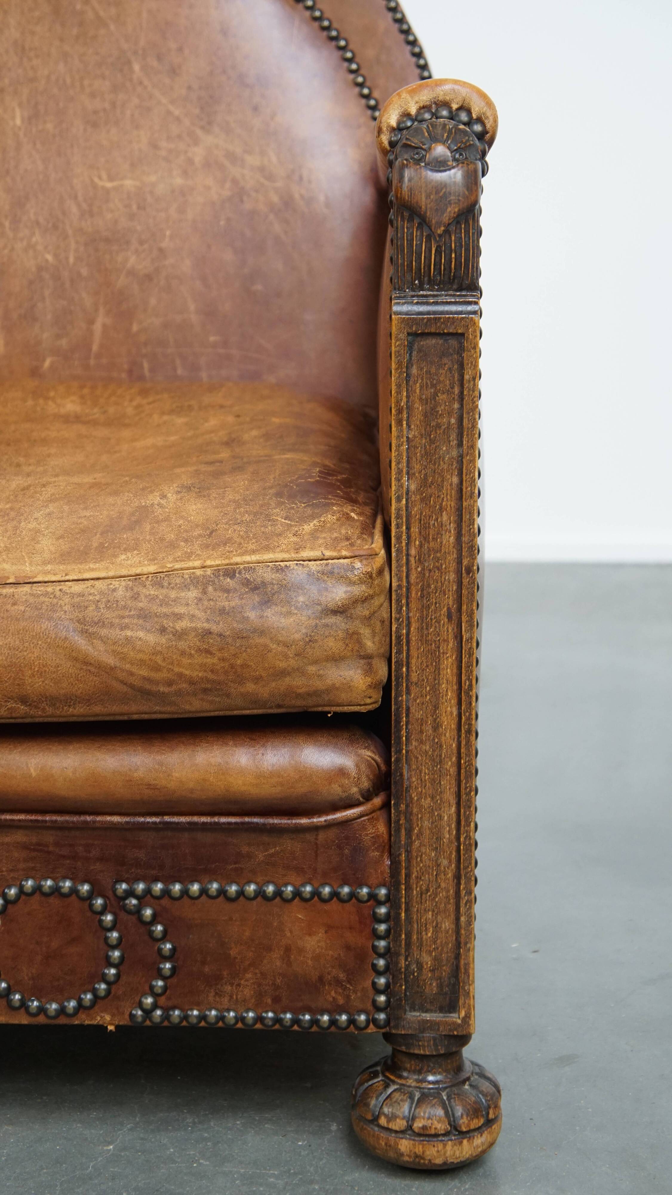 Fauteuil Art Déco en cuir de mouton