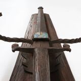 French 20th Century Large Wrought‑Iron Medieval Revival Wall Lamp with Swor