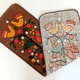 Chemin de table vintage en jute, motifs Noël, années 60