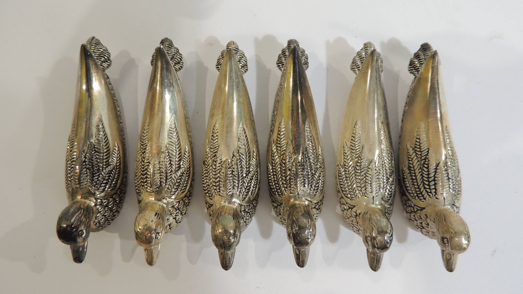 Set of 6 vintage silver-plated knife rests in the shape of ducks – Port