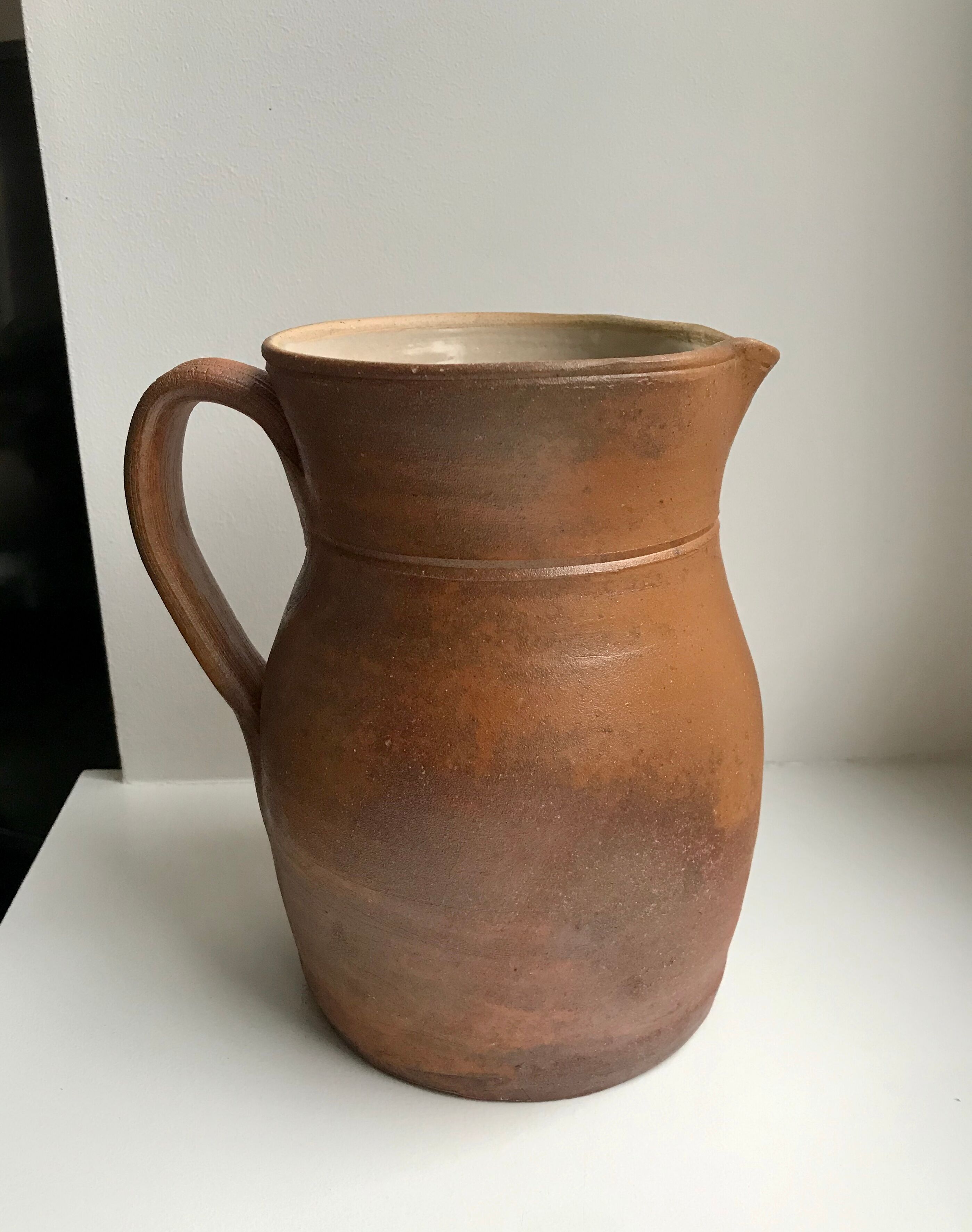 large brown stoneware pitcher Digoin Sarreguemines vintage