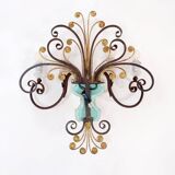 Wrought iron and glass wall light in the style of Maison Baguès